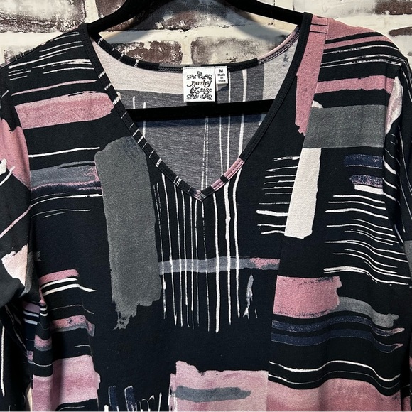 Parsley & Sage Pink Navy Abstract Print V-Neck Tunic Pockets Art To Wear Size M - Picture 5 of 8